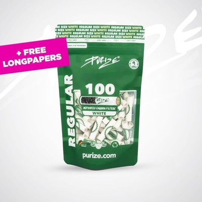 PURIZE Regular Size WHITE Aktivkohlefilter Ø 9mm 100 stk. + Free Longpapers