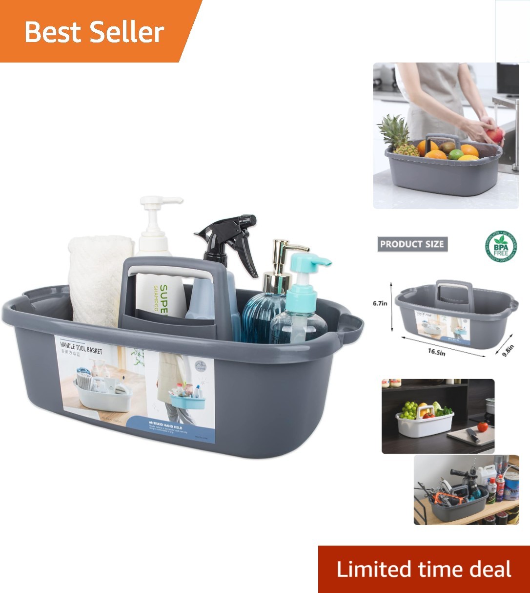 Versatile Dark Gray Cleaning Caddy - Lightweight Organizer for Home & College