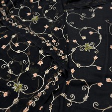 Indian Vintage Heavy Sari Black Pure Georgette Silk Hand Beaded Sarees Ethnic