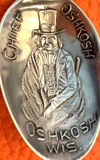 Chief Oshkosh Wisconsin Menominee Tribe 1827-58 Sterling Souvenir Spoon 5.3"