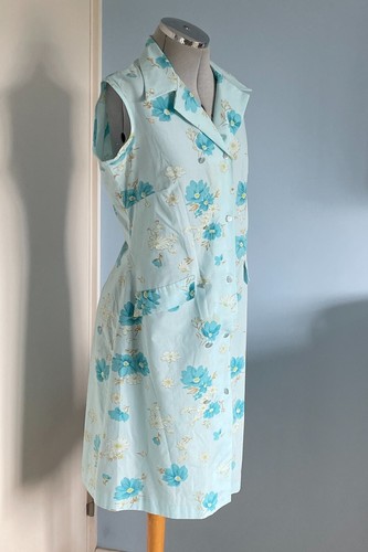 Vestido Vintage Cuello Daga Años 70 Azul Floral por Keynote Años 50 Estilo Retro Talla 14 - Imagen 7 de 13