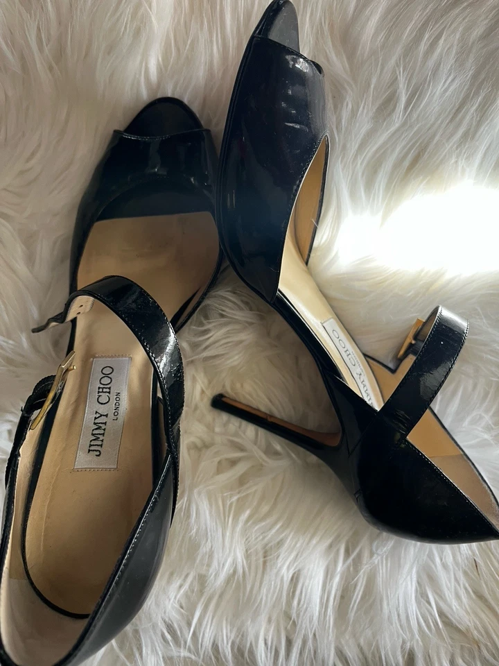 Jimmy Choo размер 9,5 черный патент платформе слинга 4» каблуки туфли заглянуть носок классический - Изображение 2 из 4