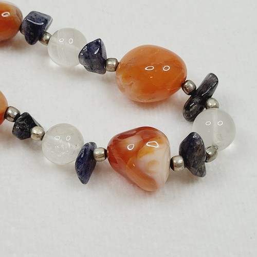Karneol weiß Quarz Halskette Perlen natur Boho orange grau - Bild 6 von 8