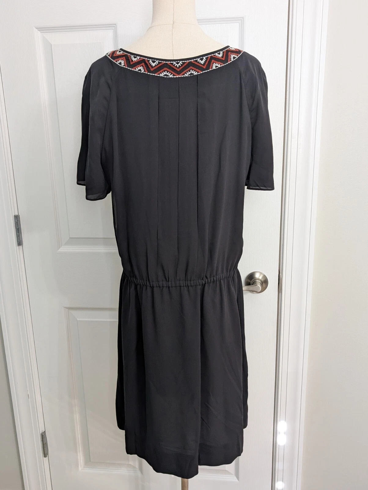 Tory Burch abito seta donna 10 nero manica corta svolazzante mini batik