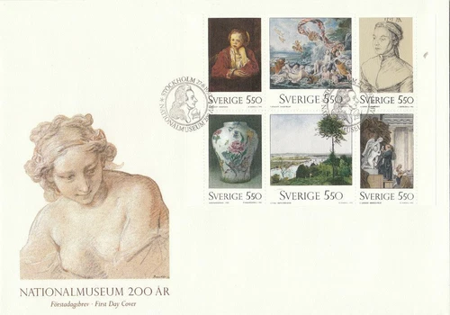 ART PAINTING REMBRANDT DURER BOUCHER MILL LARSSON SWEDEN 1992 FDC SLANIA 1732-7