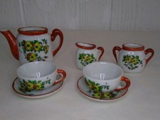 Antique Occupied Japan Small Mini Tea Set Red Yellow Floral Lot of 7 Pieces