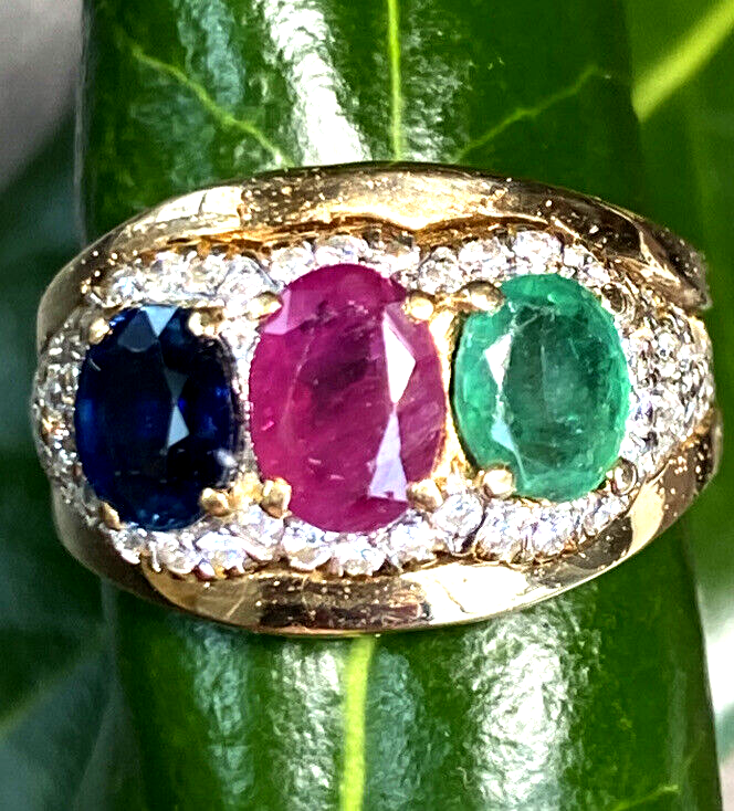 Vintage Sapphire Ruby Emerald Diamond Ring Estate Fine