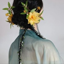 Yellow Silk Flower Hair Clip Set Chinese Style Vine Hairpin Hanfu Hair Accessory