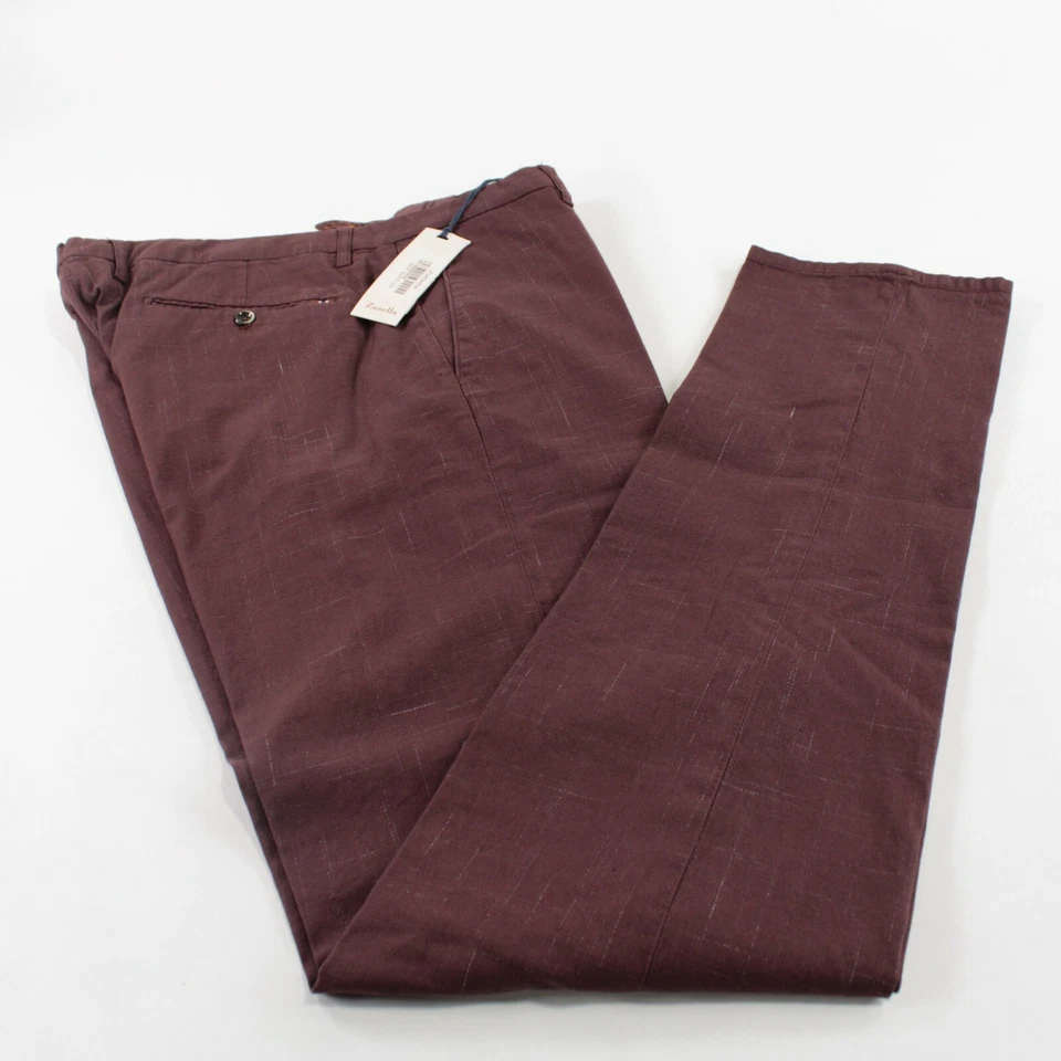Zanella 全新带标签休闲裤/休闲裤 36 码诺亚勃艮第斑点亚麻混纺 — 第 2/4 张图片