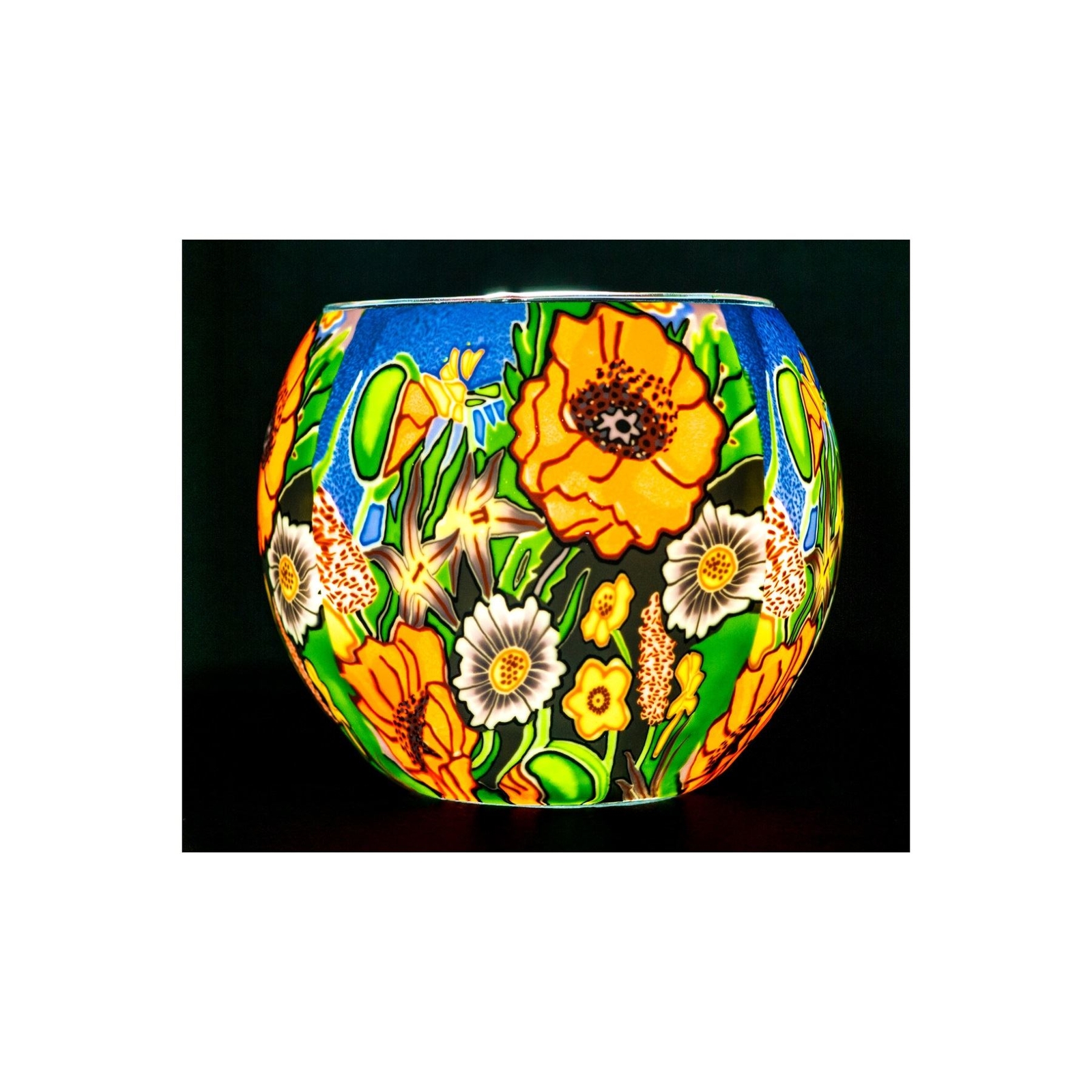 Tealight Poppy Garden Glass Candle Holder - Handcrafted Nightlight Gift from Milford-image