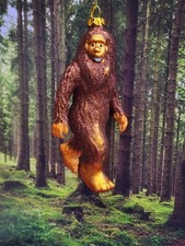 New Blown glass glittered Brown Sasquatch Big Foot Christmas Ornament NWT