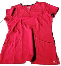 HeartSoul Love Always Medical Scrub Top Size Medium V Neck RED Poly Spandex