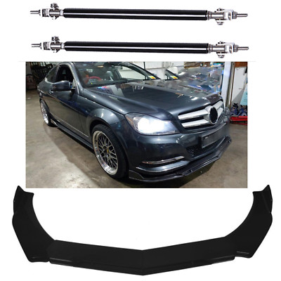For Bens Front Bumper Lips Spoiler Splitter + Strut Rods Body Kit Glossy Black