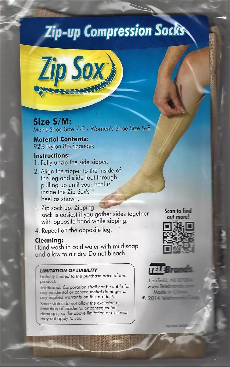 ZIP SOX - ZIP UP COMPRESSION SOCKS LEG SUPPORT~ Size S/M ~ BEIGE~ OPEN  TOES~NEW