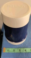 Thermos 10 oz Food Jar Plastic Blue/White Screw on Top Cup Lid Hot/Cold FREE SHP