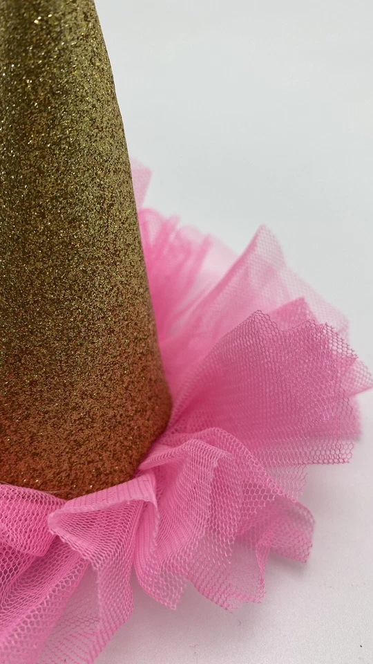 Грязь пирог принцесса вечеринки шляпа заколка для волос розовый тюль золото блестящий день рождения девочка подарок - Изображение 3 из 4