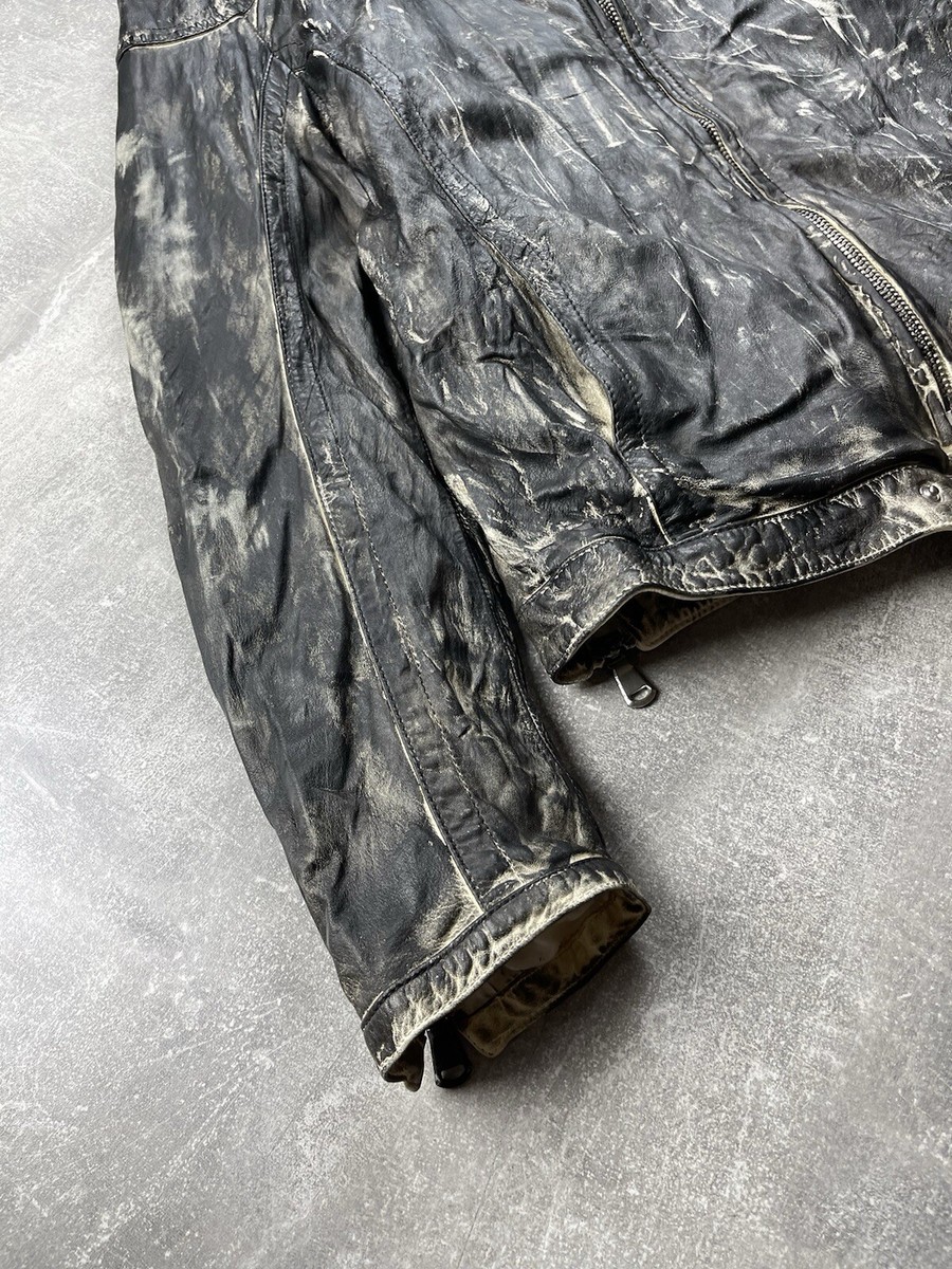 Vintage Archive Avant Garde Black / White Leather Zip Faded Biker