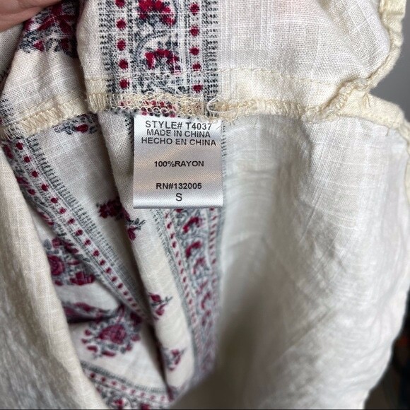 Entro Cream Button Collared Boho Patterned Oversi… - image 3