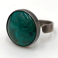 Vintage Adjustable 925 Sterling Silver Round Malachite Azurite Ring