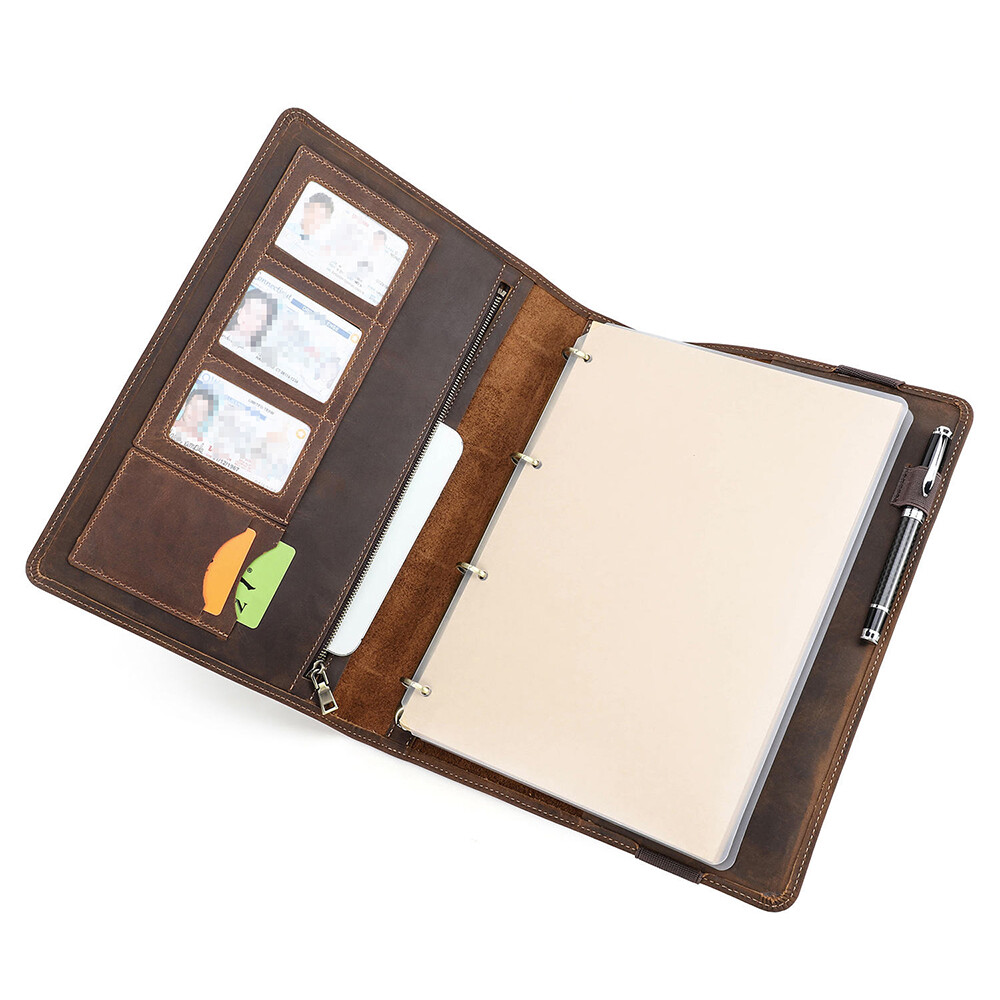 Genuine Leather A4 Conference Folder Business Document Case Portfolio Organizer