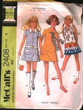 2408 Vintage McCalls SEWING Pattern Girls 1970s Front Zipped Dress School Casual