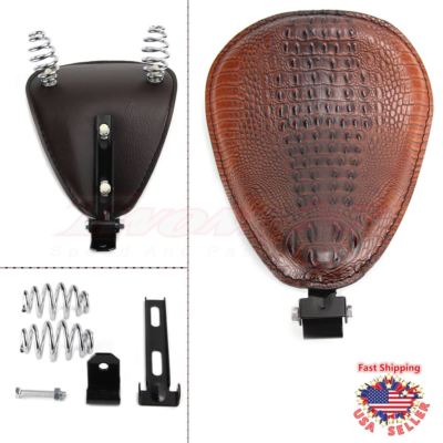 Motorcycle Brown Alligator Leather Solo Driver Seat for Harley Chopper Bobber US
