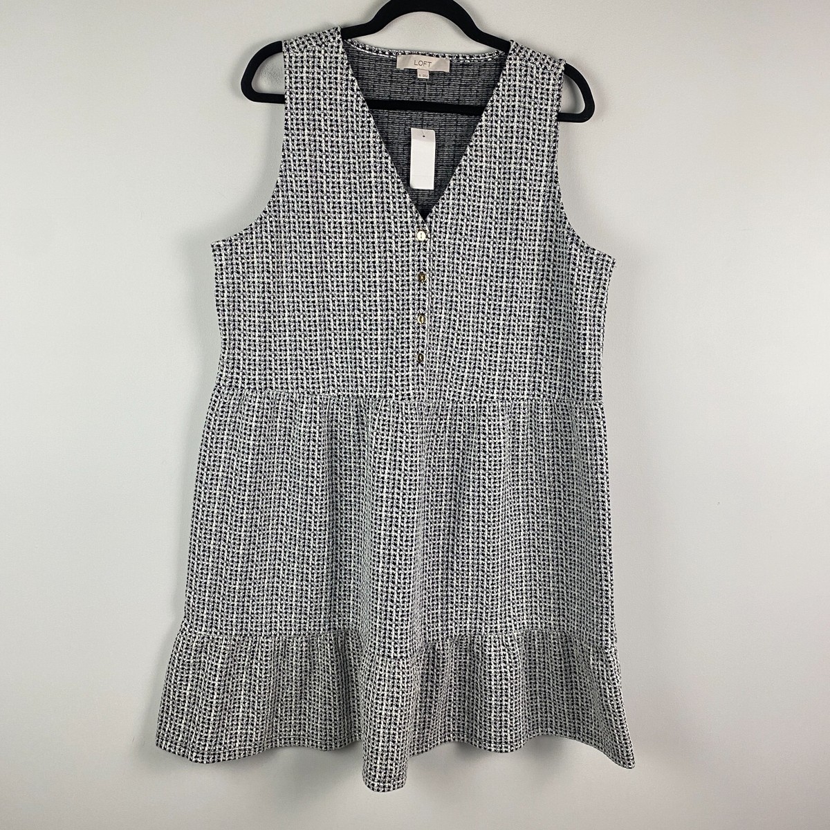 Ann Taylor Loft Textured Black White Gold Button Detail Flounce