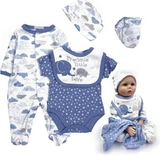 Reborn Baby Doll Clothes Little Elephant 5Pcs Outfit Set for 20-23 Inches Reborn
