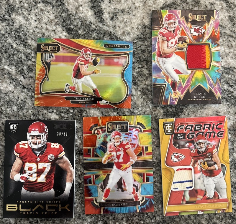 Travis Kelce Rookie Tri Color AFC Patch Gold Tye-Die Card Lot Of 5