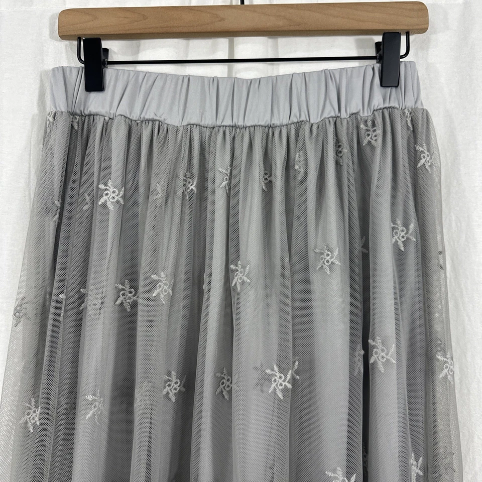 Indigo Soul 灰色蕾丝覆盖波西米亚弹性腰中裙女式 M 码 — 第 4/4 张图片