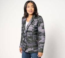 Susan Graver Quilted Blazer Jacket In Prints  Solids Black Camo XL New