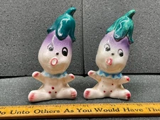 Vintage Anthropomorphic Eggplant Kids Salt & Pepper Shakers Japan Enesco
