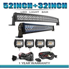 Curved 52"  Straight 32" 5D LED Light Bar 300W 180W Flood Spot Combo w/ 4" Pods