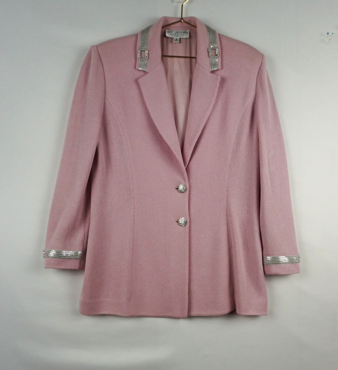 ST JOHN EVENING BY MARIE GRAY KNIT WOMEN PINK BUTTON JACKET SZ 12