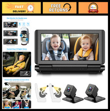Dual Baby Car Camera Monitor 1080P HD Split Screen, Night Vision, Wide View Safe