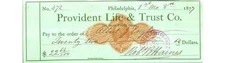 1877 Provident Life & Trust Check Philadelphia Banking Ephemera PA Document