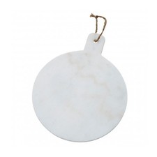 Image of Round White Marble Worktop Surface Saver Paddle Cutting Slicing Chopping Board