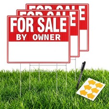 3 Pack For Sale By Owner Yard Sign, 17" x 13" Double-Sided Corrugated Plastic...