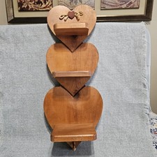 Vintage Wooden Heart Wall Shelf 3 Tier Rustic Country Farmhouse Decor Hanging