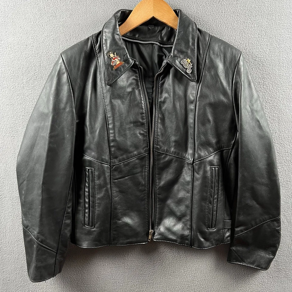 Chaqueta de motociclista Betty Boop vintage para mujer talla pequeña cuero negro años 90 Foto 2 de 4