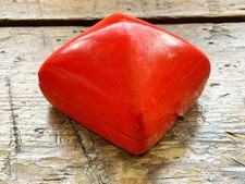 Vintage Orange Vinyl Covered Ring Presentation Box Metal Push Button Art Deco