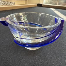 Glass Crystl Vase Bowl With Cobalt Blue Swirl - Hand Blown 5.5?wide, 3.5? Tall