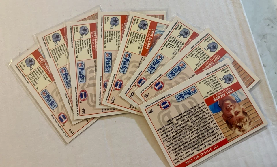 8 1990 Pro Set Troy Aikman RC Dallas Cowboys Salón de la fama #490 Novato Foto 2 de 2