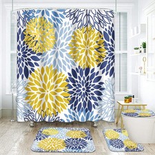 Spring Floral Bathroom Set with Shower Curtain and Rugs and Accessories, Blue...
