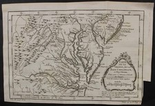 CHESAPEAKE BAY VIRGINIA UNITED STATES 1757 BELLIN UNUSUAL ANTIQUE ORIGINAL MAP