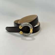 Vtg. Millennium Brown Large Croco Gen. Italian Leather Belt Silver Gold buckle