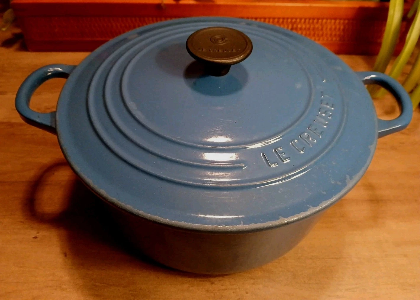Vintage Le Creuset 3.5 Qt Cast Iron Dutch Oven Pot Pan #22 Royal Blue Cookware