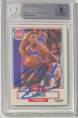 #ad Dennis Rodman Autographed 1990 91 Fleer Card #59 Pistons Beckett BAS $54.98