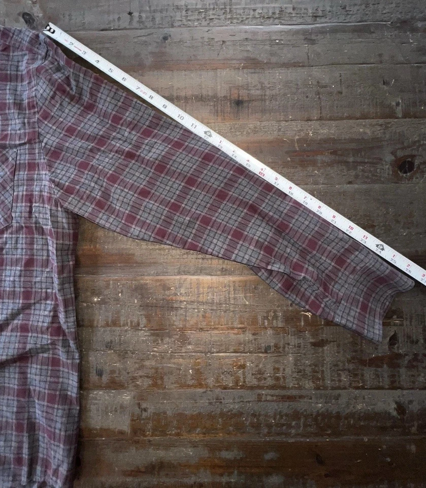 Camisa para hombre Billy Reid XL delgada gris borgoña a cuadros manga larga con botones Foto 3 de 4