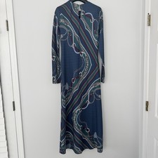 Ann Taylor Maxi Dress Blue Chain Print Long Sleeve Scarf Print 1st Fit Sample 8